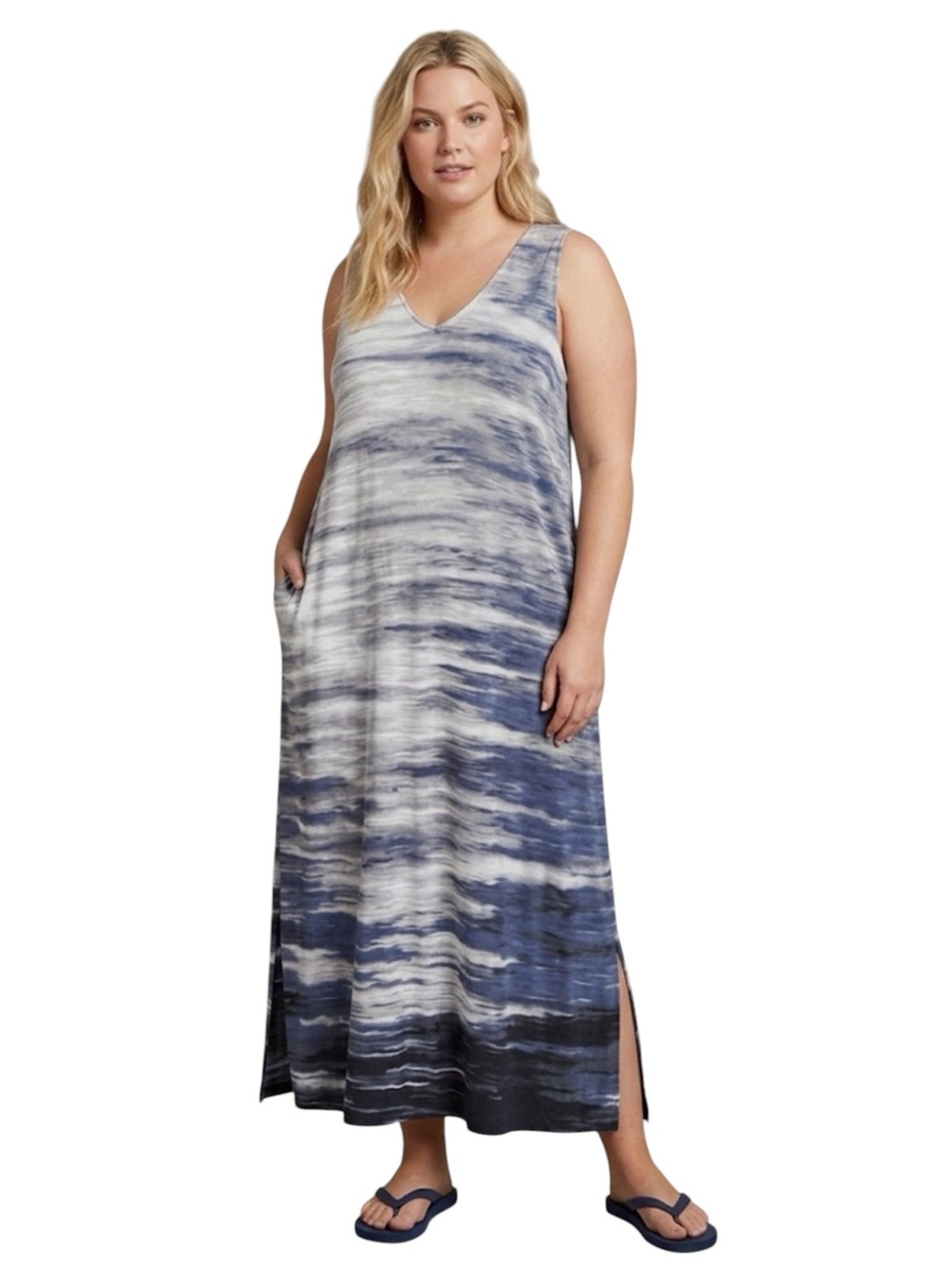 Simply Vera Sleeveless Ombrรฉ V-Neck Maxi Dress Size XXL Blue Black Gray Lounge